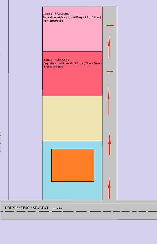 Doua terenuri, fiecare bucata are o suprafata de 600 mp, Intravilan situat in Dragutesti la 4 Km de Tg-Jiu - DN 66 - Pretul 600 mp = 21000 euro, pentru 2 x 600 mp = 42 000 euro.